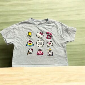Hello Kitty Light Gray Kids Tee with Colorful Icons
